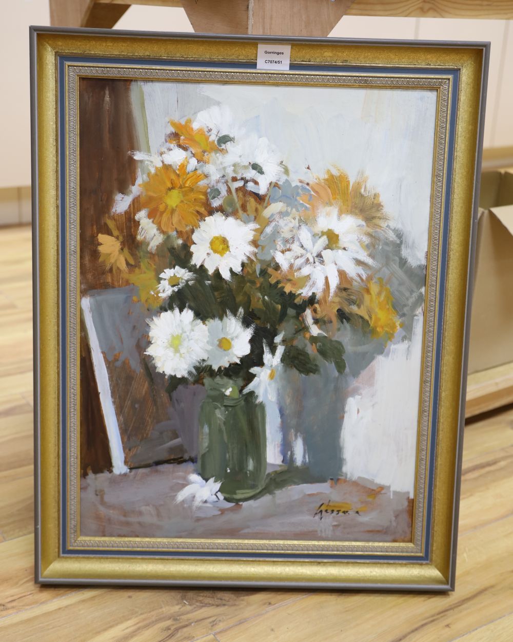 Edward Wesson RI, RBA (1910-1983), oil on board, Daises and Chrysanthemums, signed, 59 x 44cm